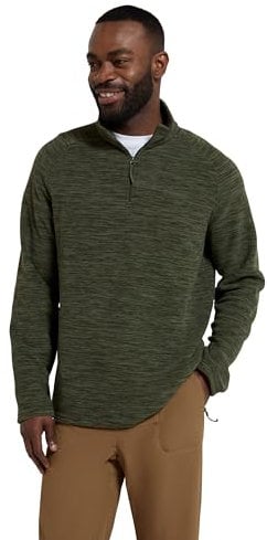 Mountain Warehouse Snowdon Mens Micro Fleece Top - Warm, Breathable, Quick Drying, Zip Collar Fleece Sweater, Soft & Smooth Pullover - For Spring Summer, Travelling, Walking Dark Khaki 3XL