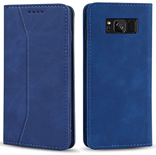 OKZone Compatible with Samsung Galaxy S8 Case, Magnetic Leather Mobile Phone Case for Samsung Galaxy S8, Premium Leather Flip Foldable Card Slots Shockproof Stand Function (Blue)