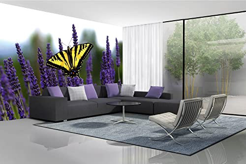 Vlies Fototapete SCHWALBENSCHWANZ-SCHMETTERLING AUF LAVENDEL 375 x 250 cm (inkl. Kleister) - Vlies Tapete, Wandtapete, Wandbilder - Tapete für Wohnzimmer Schlafzimmer, Büro, Küche - Montagefertig