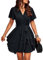 TcIFE Damen Kleid Kurzarm Tiefer V-Ausschnitt Hohe Taille Krawatte Rüschen Layer Mini Swing Skater Freizeit Kleider