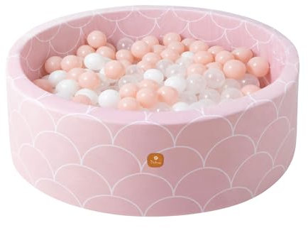 Dodozen Bällebad 90X30cm/200 Bälle ∅ 7Cm Bällepool Für Babys Kinder Rund,Superweicher Samt,Abnehmbar und waschbar,Rosa Muschel:Weiß/Transparent/Rosa