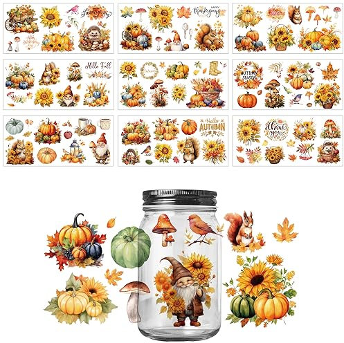 10 Blatt DTF Transfer Aufkleber, Herbstthema Rub On Transferaufkleber Kürbis Transferaufkleber Cup Wrap Transferaufkleber für 16oz Becher Thanksgiving Day Crafts
