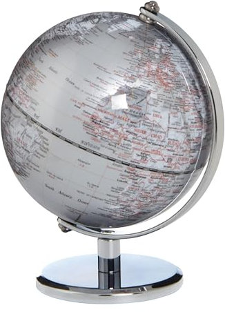 TROIKA Globus Mini Ø 13 cm GAGARIN Globus silberfarbene Meere & silberfarbene Landflächen, verchromter Metallfuß, weicher Filzboden, bewegliche Achse - im hübschen Karton ideal zum Verschenken