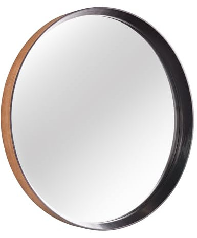 Riess Ambiente Runder Wandspiegel Amsterdam 70cm Natur schwarz Eiche Massivholz Handmade Spiegel rund mit Rahmen aus Eichenholz