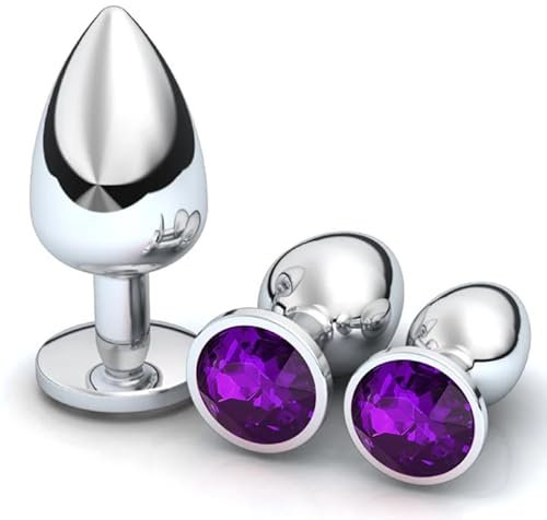 3 Piezas Plug Anal Metálico,Juguetes Anales Plugs,Juguetes Eróticos para Pareja Sexuales,Butt Plug Con Crystal Diamond,Juego Plugs Anales Plata,Juguetes Eróticos para Adultos(Morado oscuro)