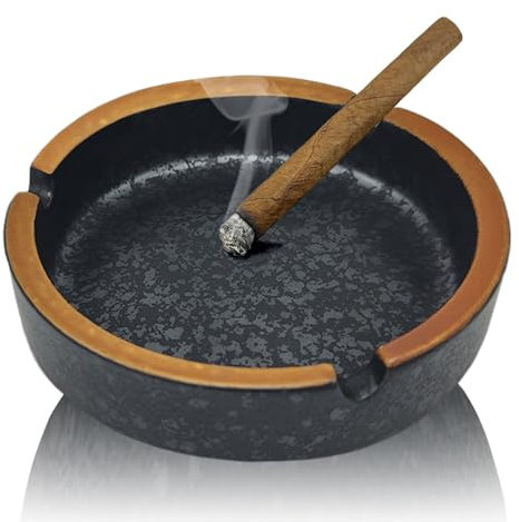 Stilvoller runder Keramik-Aschenbecher für Innen- und Außenbereiche, Retro-Lava-Schillernder schwarzer Zigarettenaschenbecher für Zuhause, Terrasse und Büro (Lava-Schwarz)