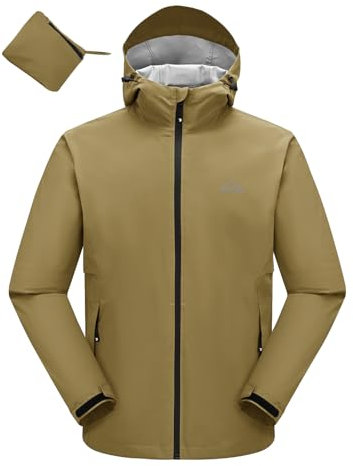 donhobo Herren Regenjacke Wasserdichter Outdoorjacke mit Kapuze Packbare Leichte Jacke Atmungsaktive Softshelljacke für Wandern Laufen Fahrrad (Armeegrün, L)