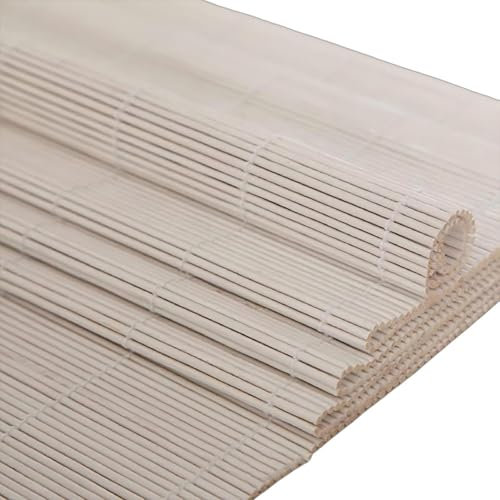 Store Enrouleur Bambou Exterieur Naturel Blanc Stores Romains sur Mesure, Rideaux Occultant Cuisine, Store Pare-Soleil pour Terrasse, Store Anti-Regard en Bambou pour Fenêtre/Porte