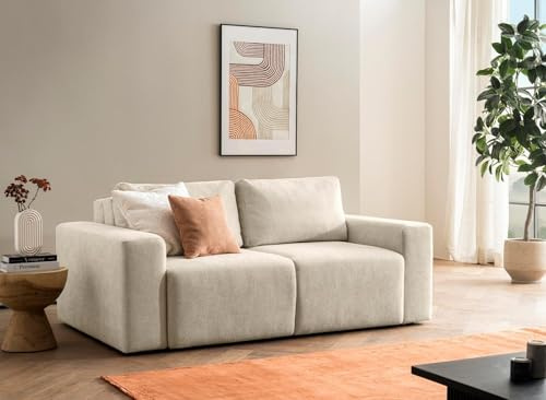 DOMO. collection Sofa Lares, Schlaffunktion & Federkern, Beige | 2 Sitzer mit Schlaffunktion und losen Rückenkissen, komfortables Schlafsofa, 192 x 116 x 85 cm (BxTxH)