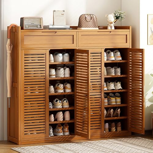 angroups Schuhregal aus Bambus,Schuhschrank Hoch, Schmal Schuhablage mit 8 Ebenen, für 55 Paar Schuhe, Schuh-Organizer für Eingangsbereich Flur Diele Wohnzimmer, 118x32x127cm (A, 118x32x112cm)