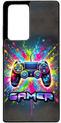 FunKaz Coque pour Samsung Galaxy Note 20 Ultra - Gamer Manette de Jeu Fond Multicolore - Coque Noire TPU