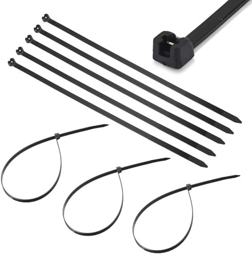 TERF® 50 Pcs Black Metal Tooth Cable Ties 300mm (12'') X 4.8mm Heavy Duty Nylon Zip Ties Wraps Secure Self Locking Mechanism Plastic Tie for Home Office Garden Workshop Warehouse DIY Use