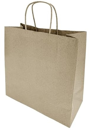 Fiesta Recyclable Twist Handle Paper Bag Brown, Medium, Pack 250 | Sturdy carry loops support heavy takeaway containers, offering an eco-friendly packaging solution for busy cafes.