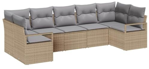 vidaXL Garten-Sofa-Set 7 pcs Beige Poly Rattan, Garten und Terrasse, modernes rechteckiges Sofa-Set, verstellbare Füße, Poly-Rattan, gemütliche Sitzgarnitur