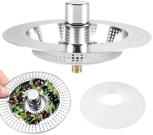 FORNORM Repuesto de Tapón para Fregadero de Cocina, Colador de Fregadero de Acero Inoxidable para Fregaderos Diámetro del Agujero 75-85mm, Tapón de Fregadero de un Solo Empuje para Recoger Comida