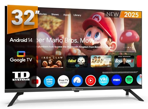 TD Systems - Smart TV 32 pollici, Android 14 GTV, televisione DTT HD, modello 2025, televisore con 2 anni di garanzia - PRIME32K21GLE