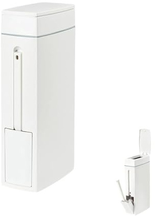 Bathroom Bin Toilet Brush Set, 4.5L White Bin with Lid Hidden Brush | Slim Trash Can for Bathroom Bedroom Living Room Narrow Space