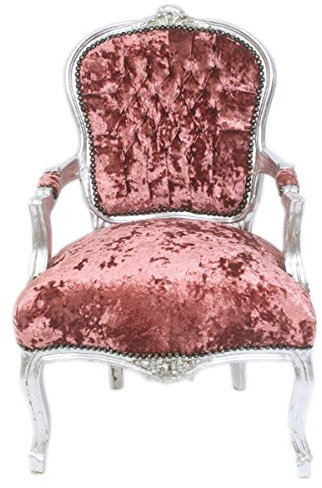 Casa Padrino Barock Salon Stuhl Bordeaux Velour Stoff/Silber - Antik Design Möbel