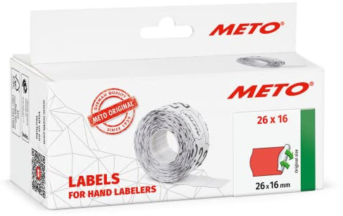 Original Meto Preisauszeichner Etiketten (26x16 mm, 2-zeilig, 6.000 Stück, fluor rot, wiederablösbar, Preisetiketten für Meto, Contact, Sato, Avery, Tovel, Samark etc.)