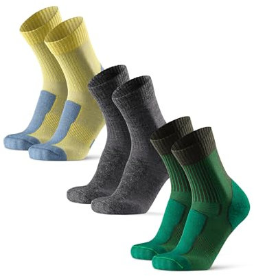 DANISH ENDURANCE Leichte Merino Wolle Wandersocken, Sommer Wollsocken, Unisex, für Herren & Damen, 3 Paar, Mehrfarbig (1xGrün, 1xDunkelgrau, 1xGelb), 43-47