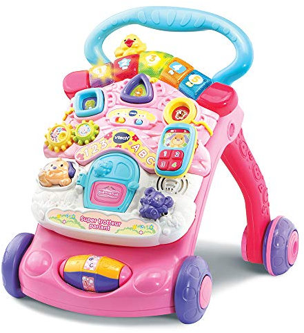 VTech - Super Trotteur Parlant Rose, Trotteur Bébé Pliable, Tableau d'Éveil Détachable, Jouet d'Activité et de Développement, Apprentissage de la Marche, Cadeau Bébé Dès 9 Mois - Contenu en Français