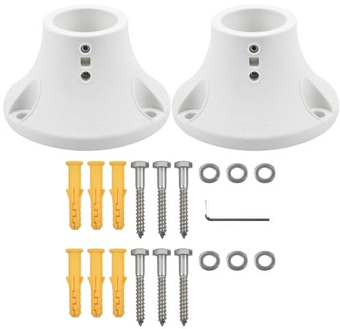 Myard 3 Surface Mount Base Anchor Flange for 1.9 Swimming Pool Rail Handrail Ladder to Concrete or Wood Deck (Ivory White, 2-Pack)