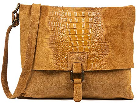 FIRENZE ARTEGIANI. Daniela Sac à bandoulière pour femme en cuir véritable daim gravé Crocodile Sac à bandoulière fabriqué en Italie. Vera Pelle Italiana.34 x 5 x 31 cm, Cuir, Utilitaire