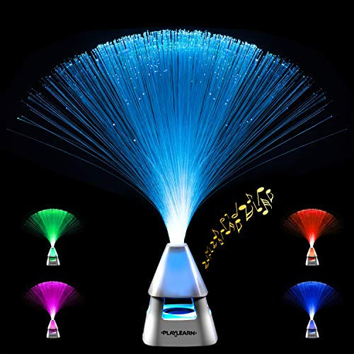 Playlearn Fibre Optic Lamp with Wireless Speaker - USB/Internal Rechargeable Battery Powered - Colour Changing 35cm Mood Lamp