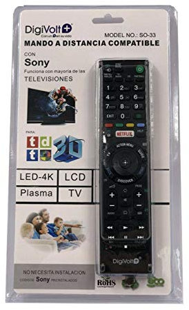 DiggitalWorld Mando Universal para televisores Sony SO-33 - NO Necesita INSTALACIÓN códigos Sony preinstalados, Compatible con función de Youtube y Netflix