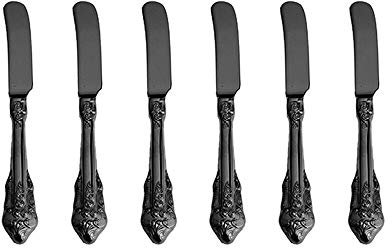 ZFQ Schwarzes Besteck-Set Barock, Antik Look, aus 18/10 Edelstahl Spiegelpolierte, ideal für Haus, Küche, Restaurant, Hochzeit, Partys, Nachmittagstee, Buttermesser 6-teiliges, Länge 17cm