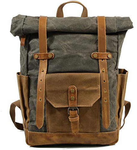 Rucksack aus gewachstem Segeltuch, Vintage-Rucksack für Damen/Herren, Wandern, Outdoor-Rucksack, Retro-Tasche, Büchertasche (grün)