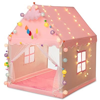 Ergocar Tipi Zelt für Kinder, Kinderzelt für Drinnen Mädchen, Draußen Spielzelt für Jungs, Prinzessin Prinz Traumschloss mit Farbige Kugeln & Sternlichter, Zelt Kinderzimmer Geburtstag Geschenk