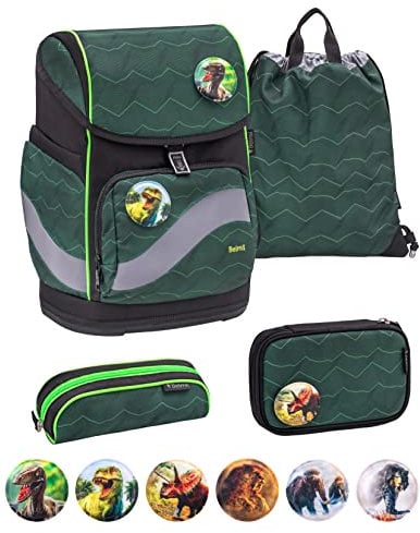 Belmil Premium Smarty Plus ergonomisches Schulranzen Set 5-teilig mit Patch Set 6 Stück, AGR, Brustgurt, Hüftgurt, Magnetverschluss (405-51/P/S Twist of Lime)