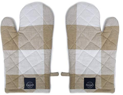 Encasa XO Long 18x30 cm Oven Microwave Hand Gloves Mitts (2 pc Set) for Kitchen Cooking & Baking - Heat Resistant, Thick & Safe, Protection of Hands from Hot Utensils, Grill - Buffalo Beige prüft