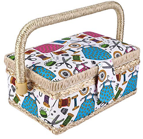 Beufee Stoff-Nähkorb, Vintage-Nähkorb-Set, Kleiner Nähkorb, Nähkästchen-Organizer mit Blumenmuster für Mädchen, Woomen, Anfänger