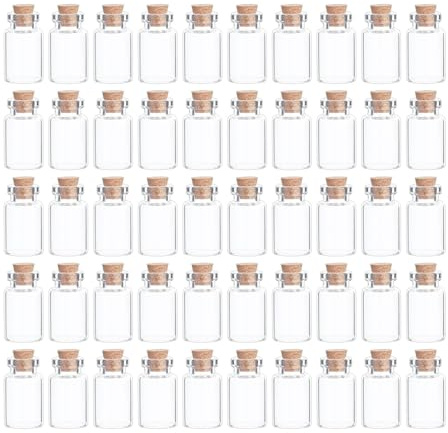 SKYPRO 50Pcs Mini Glass Bottles with Cork Lids, 16 x 25mm 2ml Tiny Glass Jars, Wishing Bottles, Small DIY Decorative Craft Vials for DIY Crafts Party Weddings Decoration Storage Accessories