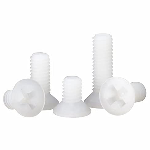 BOUACOUA Kunststoff Schrauben Weiß Nylon Kreuzschlitz Flachkopf Maschinenschrauben Phillips Senkkopf Schrauben M6x25mm (30 Stück)