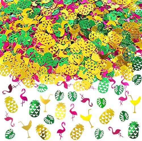 HOWAF Hawaii Deko Konfetti, Hawaii Konfetti Hawaii Party Konfetti Flamingo Konfetti Ananas Monstera Blätter Palmenblätter Konfetti für Tischdeko Hawaii Party Deko Sommerparty Beach Party Tiki Deko,60g