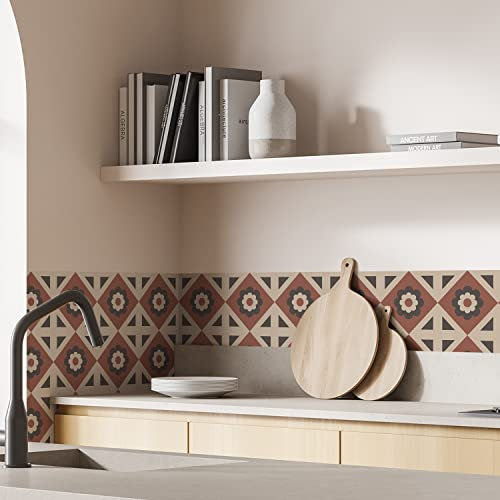 Alwayspon Lot de 24 autocollants muraux en vinyle pour salle de bain et cuisine, crédence pour cuisinière - Rouge rétro - 15 cm