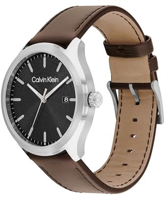 Calvin Klein Herren Analog Chinesisches Quarzwerk Uhr mit Leder Armband 25200354