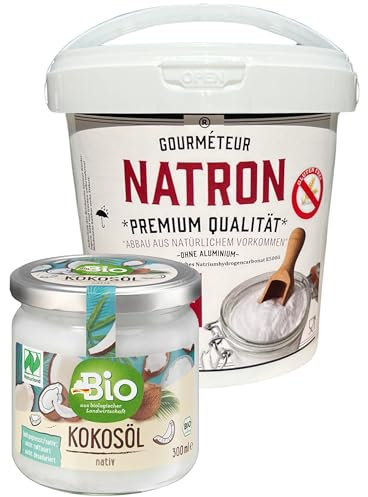 Natron Pulver + Kokosöl, von Gourmeteur aus natürlichem Vorkommen, („nicht synthetisch“) 1,5 kg + 300ml für Kosmetik und die innere Anwendung geeignet. Lebensmittelqualität.