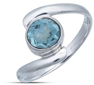 mantraroma Ring Damen Silber 925 Topas blau schlicht modern
