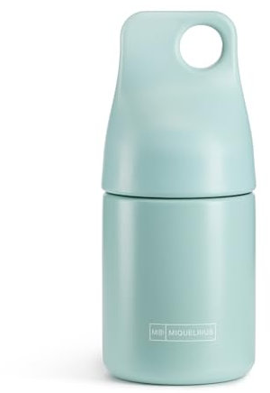 Miquelrius - Botella isotérmica, Medida Ø70 x 155 mm, Capacidad 200 ml, Cierre hermético de rosca, Anilla para colgar, Botella de acero inoxidable libre BPA, Color Verde