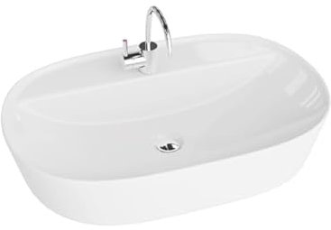 LAVITA Lavabo da appoggio Pereya Grande, rettangolare, con troppopieno e senza foro per rubinetto, in porcellana di alta qualità, 60,5 x 40 x 12 cm, bianco lucido