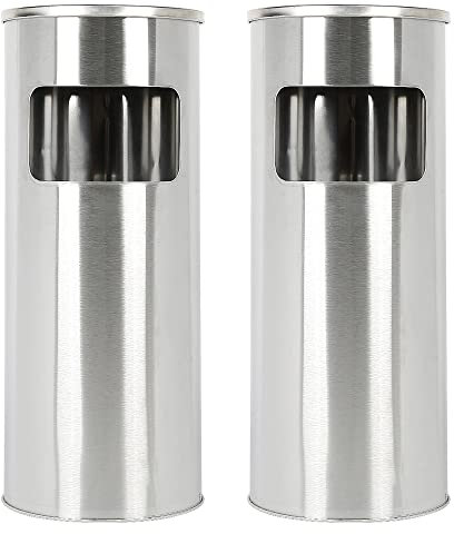 Supfine 2in1 Edelstahl Standaschenbecher mit Mülleimer, 30 Liter, Entnehmbarer Inneneimer, Stand Aschenbecher für Draussen Außen, Windaschenbecher für Eingangsbereich, Hotel (Silber, 30L, 2PCS)