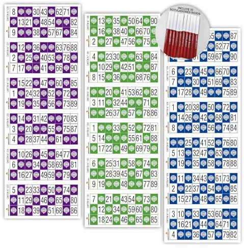 Paperafero | 1800 Cartones Bingo de 90 Bolas en Verde, Azul y Burdeos + 10 Rotuladores Rojos | Bingo Cartones : Asociaciones, Eventos, Fiestas, Residencias, Actividades, etc | Cartones de Bingo