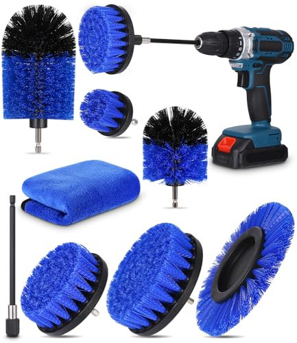 Birshe Juego de Cepillos de Taladro 8 Piezas,Cepillos de Taladro de Limpieza Multifuncional Cepillos Taladro Cepillo para Taladro Limpieza para Coche para Llantas,Azulejos,Cocina,Baño,Parrillas,Azul
