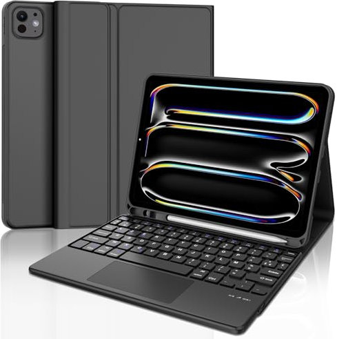 JADEMALL Coque Clavier avec Trackpad pour iPad Pro 11 2024 (M4), AZERTY Français Clavier Détachable avec Trackpad pour iPad Pro 11 Pouces, Noir