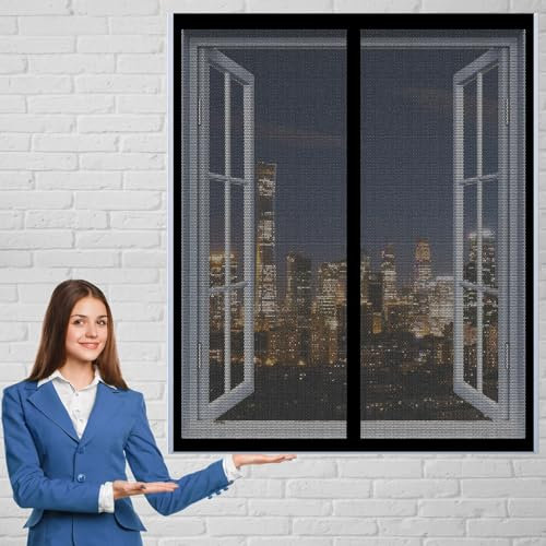 Fliegengitter Fenster 138 x 112 cm Insektenschutz Insektenschutz Fliegennetz Vollrahmen Klettverschluss für Alle Arten von Fenstern, Schwarz