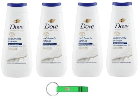 4 gel doccia Dove Advanced Care Docciaschiuma Nutrimento Intenso con sostanze attive idratanti dermo 225 ml + portachiavi Beni Culinari gratuito